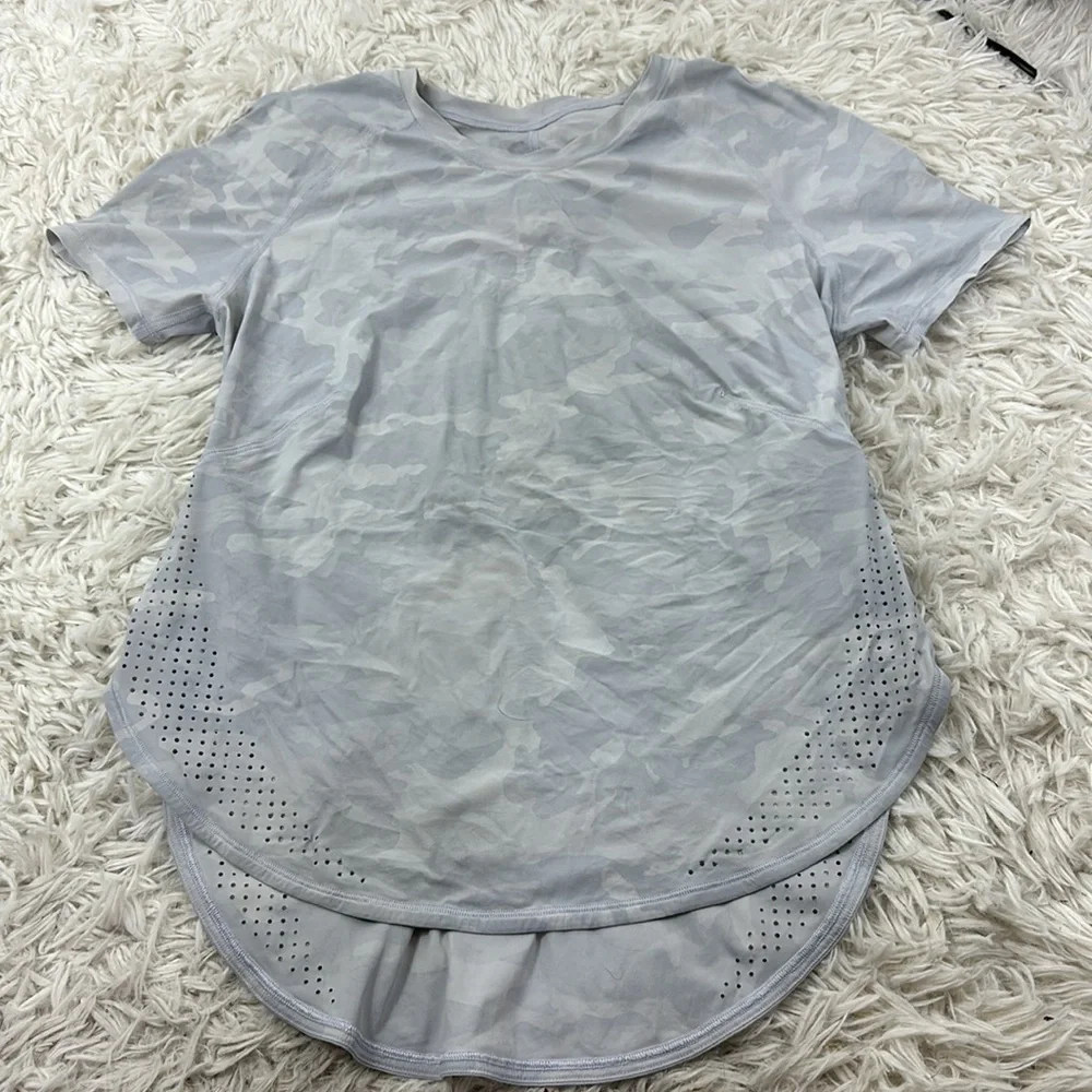 Lululemon UV Protection Running Short Sleeve Shirt Incognito Camo Alpine White